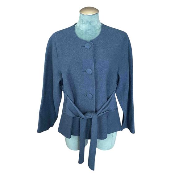Norm Thompson Blue Wool Button Front Jacket with Belt – Size L - Picture 1 of 6